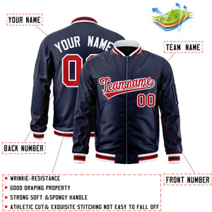 Custom Navy Red-White Varsity Full-Zip Letterman Bomber Jacket