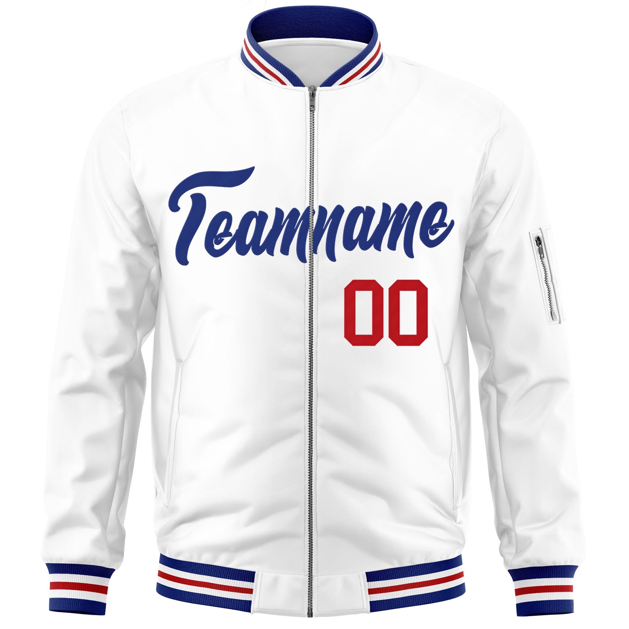 Custom White Royal Varsity Full-Zip Letterman Bomber Jacket