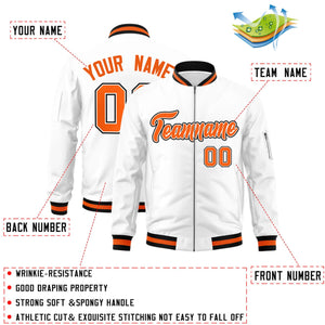 Custom White Orange-Black Varsity Full-Zip Letterman Bomber Jacket