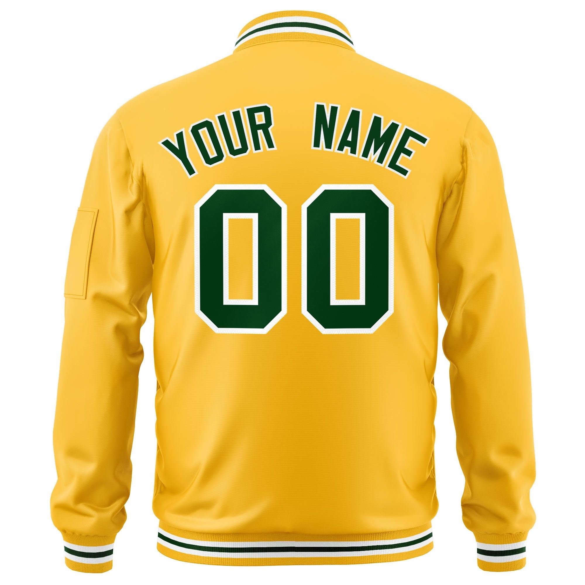 Custom Gold Green-White Varsity Full-Zip Letterman Bomber Jacket