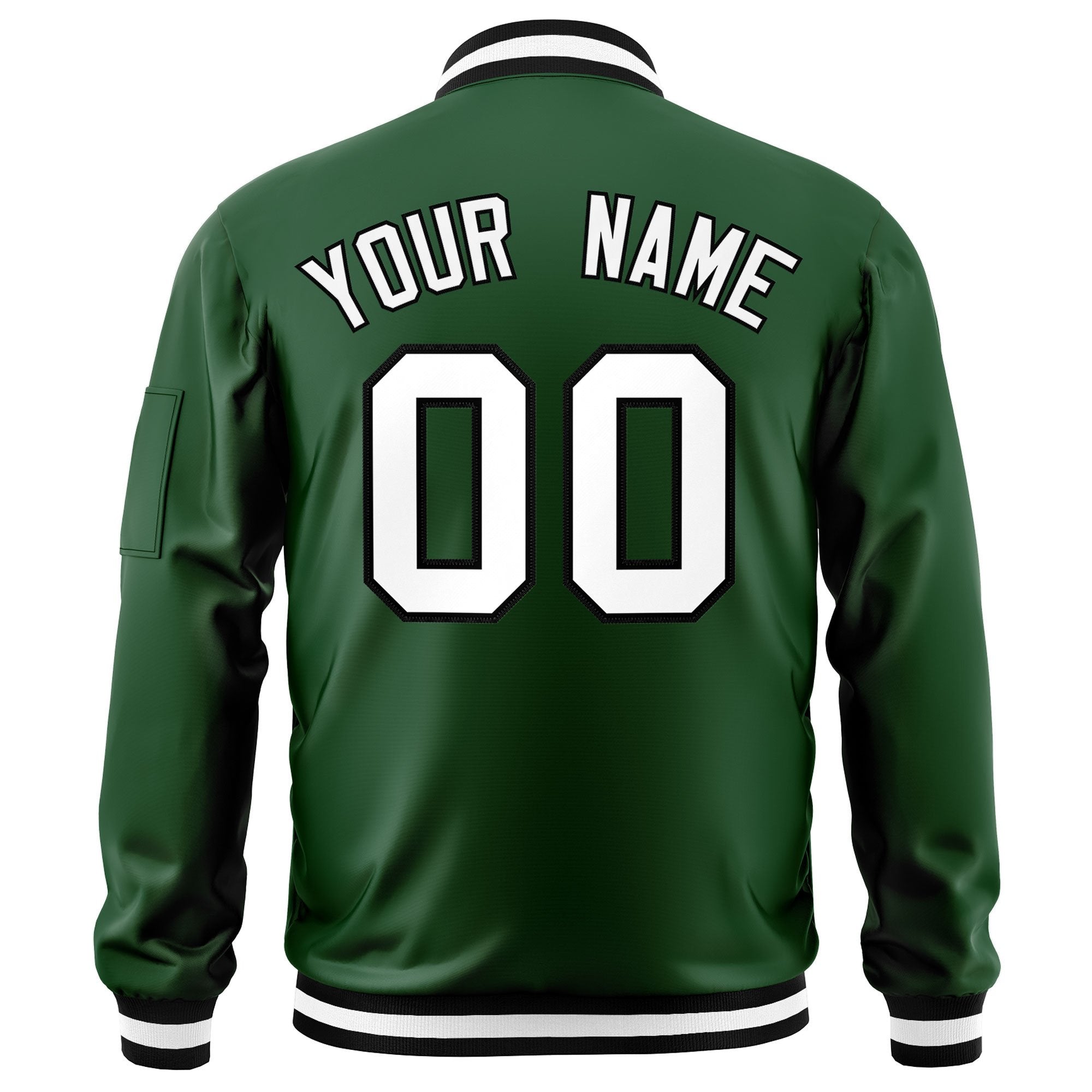 Custom Green White-Black Varsity Full-Zip Letterman Bomber Jacket