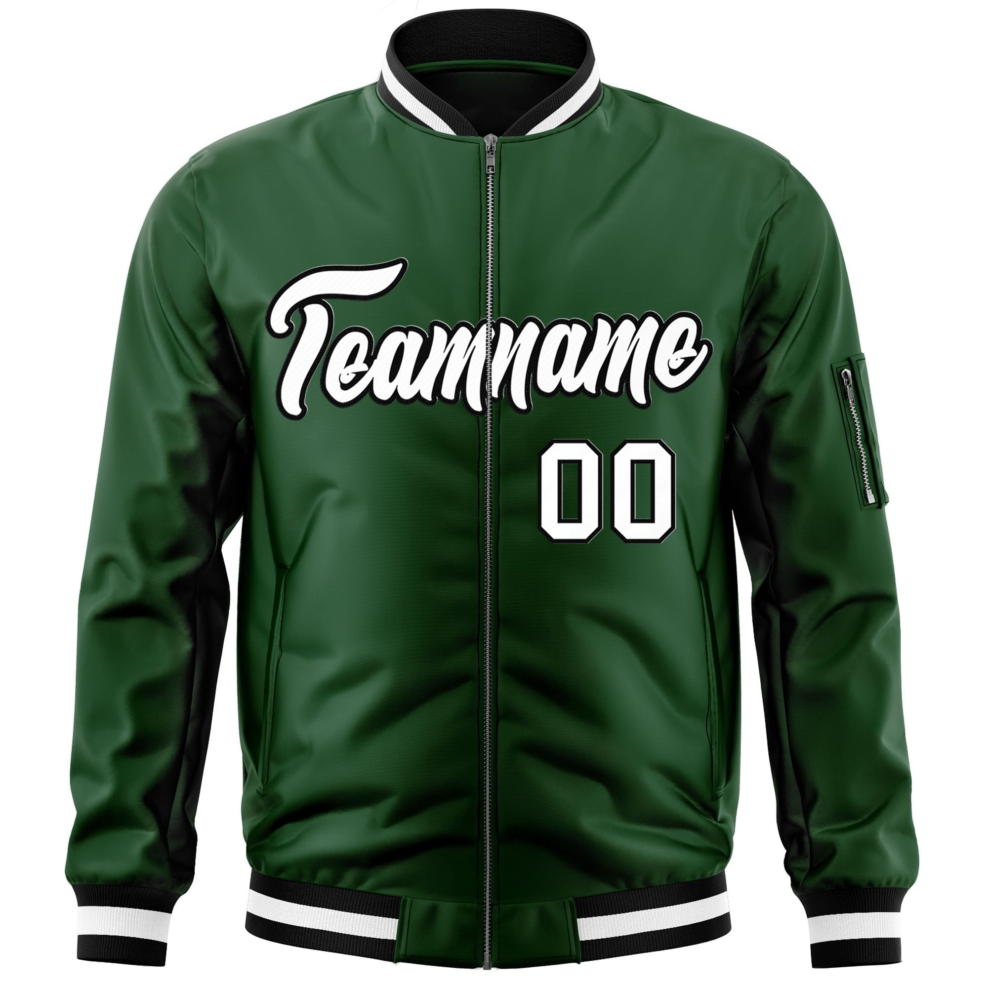 Custom Green White-Black Varsity Full-Zip Letterman Bomber Jacket