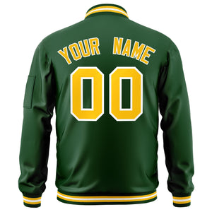 Custom Green Gold-White Varsity Full-Zip Letterman Bomber Jacket