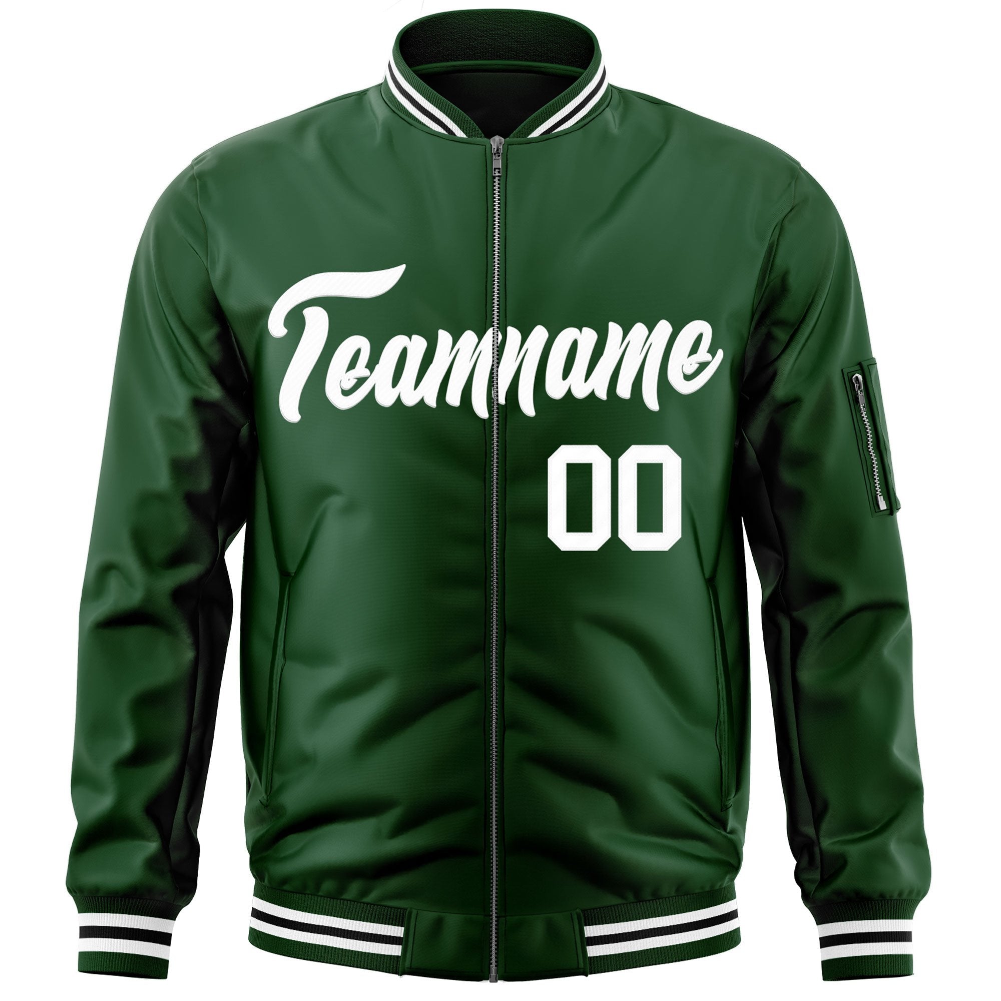 Custom Green White Varsity Full-Zip Letterman Bomber Jacket