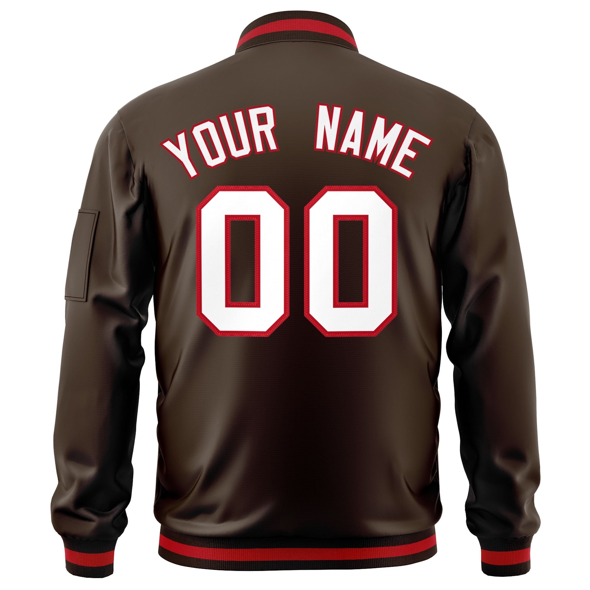 Custom Brown White-Red Varsity Full-Zip Letterman Bomber Jacket