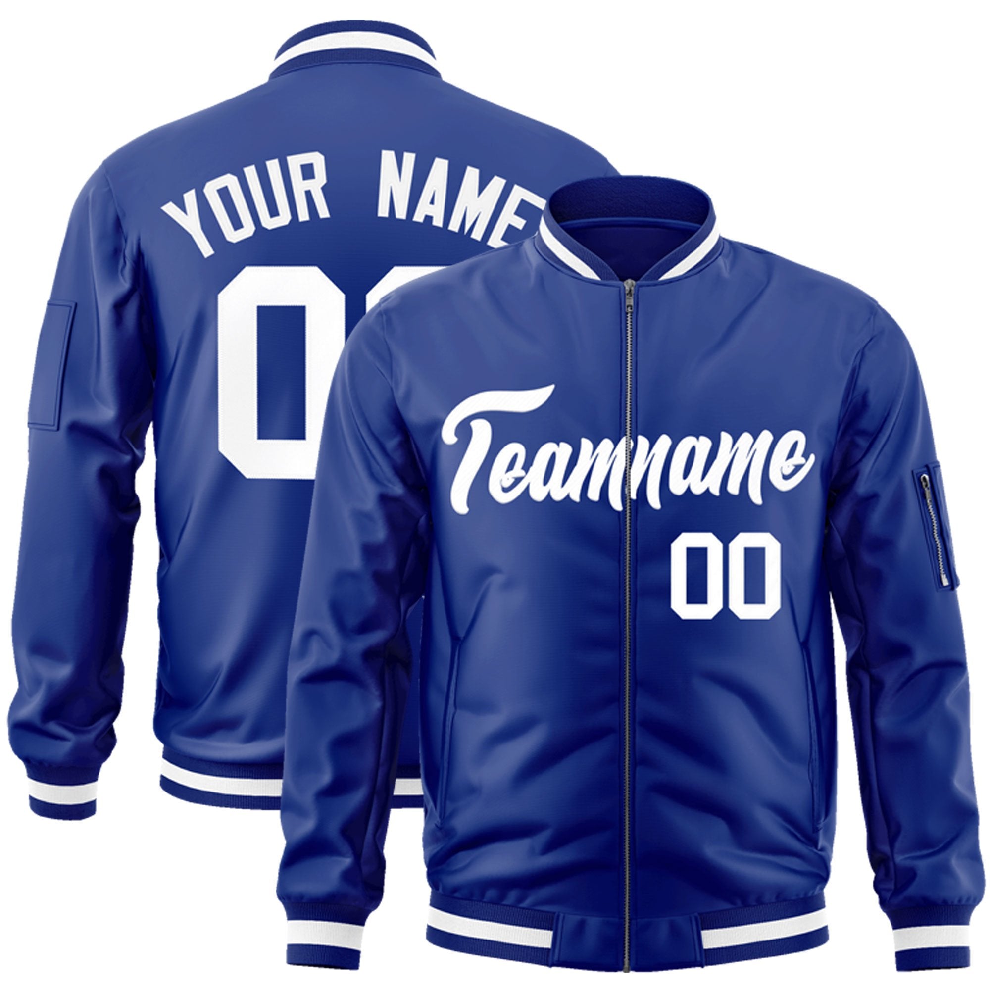 Custom Royal White Varsity Full-Zip Letterman Bomber Jacket