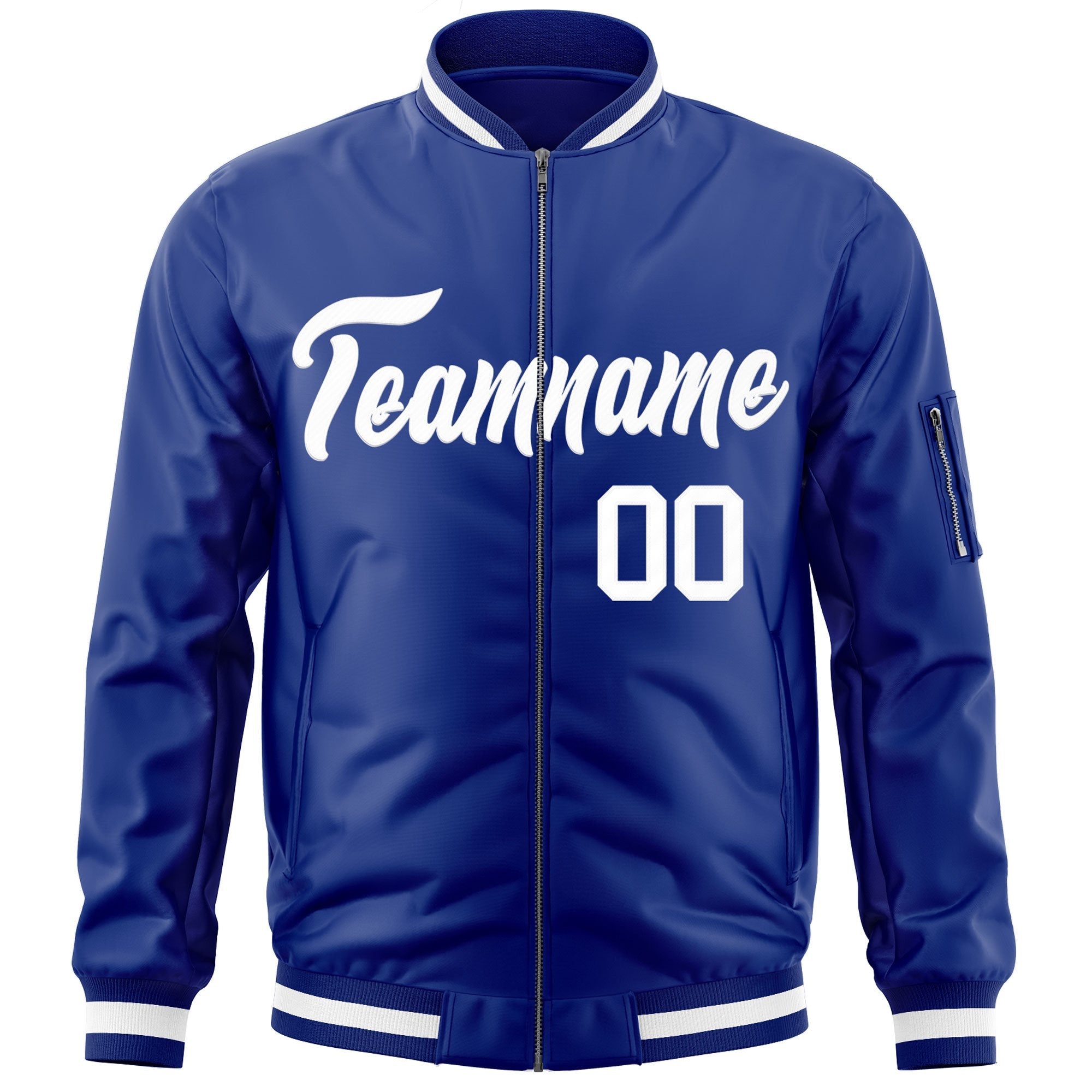 Custom Royal White Varsity Full-Zip Letterman Bomber Jacket