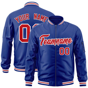 Custom Royal Red-White Varsity Full-Zip Letterman Bomber Jacket