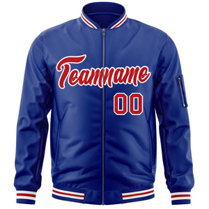 Custom Royal Red-White Varsity Full-Zip Letterman Bomber Jacket