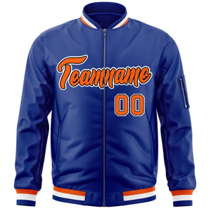 Custom Royal Orange-White Varsity Full-Zip Letterman Bomber Jacket