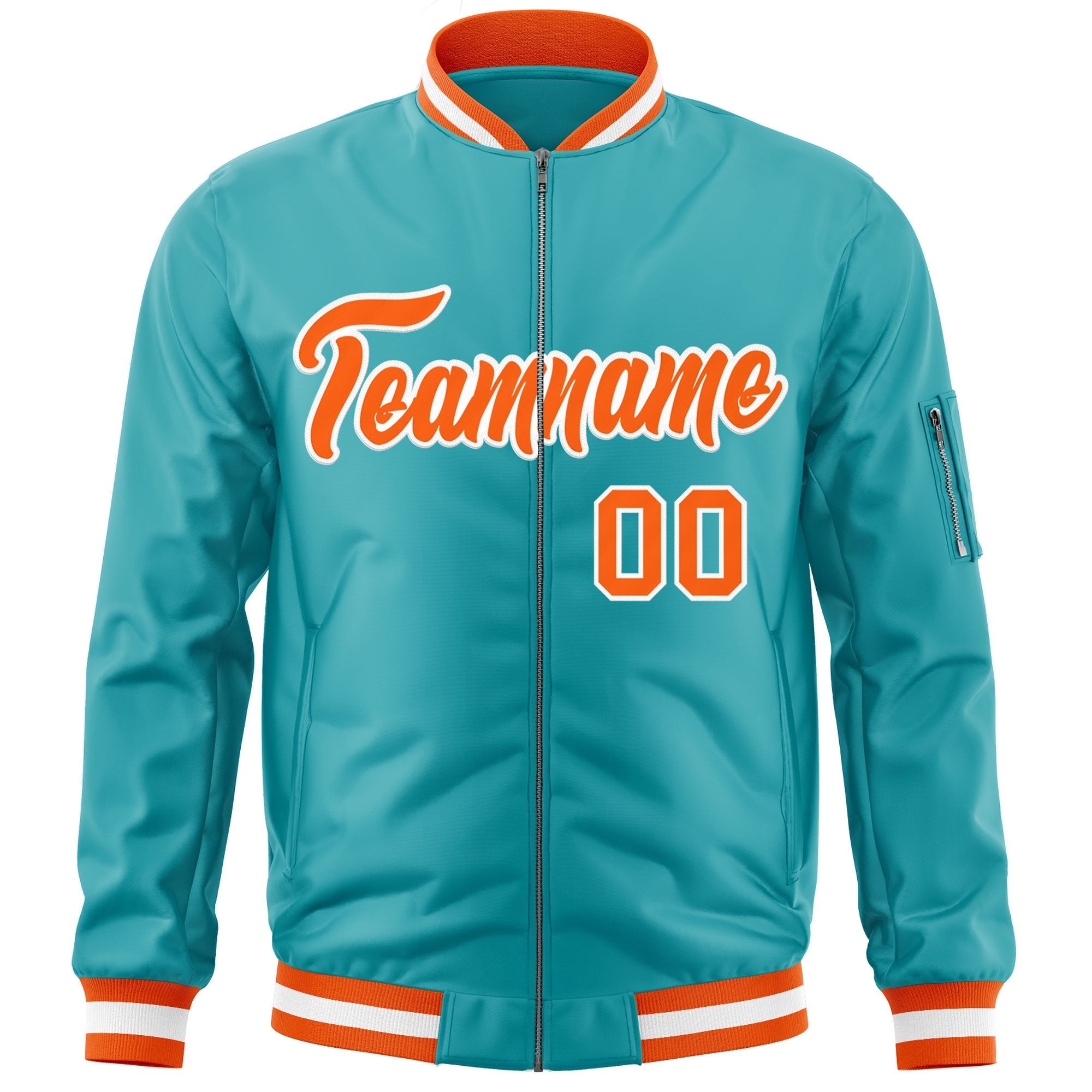 Custom Aqua Orange-White Varsity Full-Zip Letterman Bomber Jacket