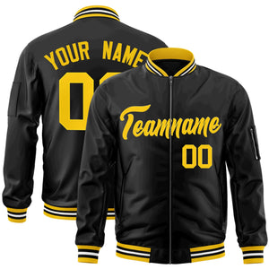 Custom Black Gold Varsity Full-Zip Letterman Bomber Jacket