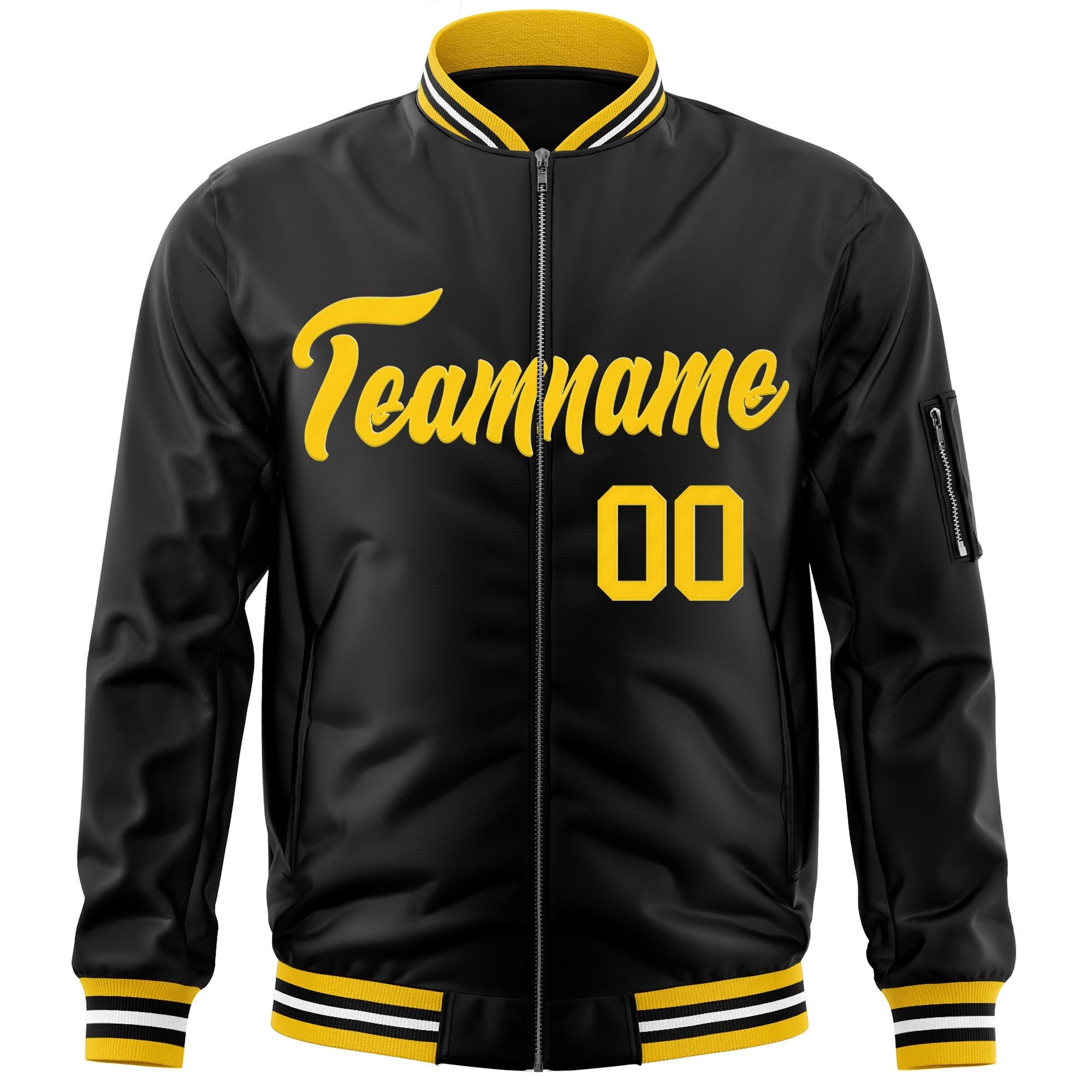 Custom Black Gold Varsity Full-Zip Letterman Bomber Jacket