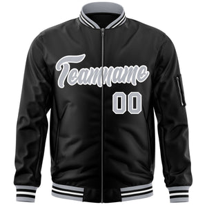 Custom Black Gray-White Varsity Full-Zip Letterman Bomber Jacket