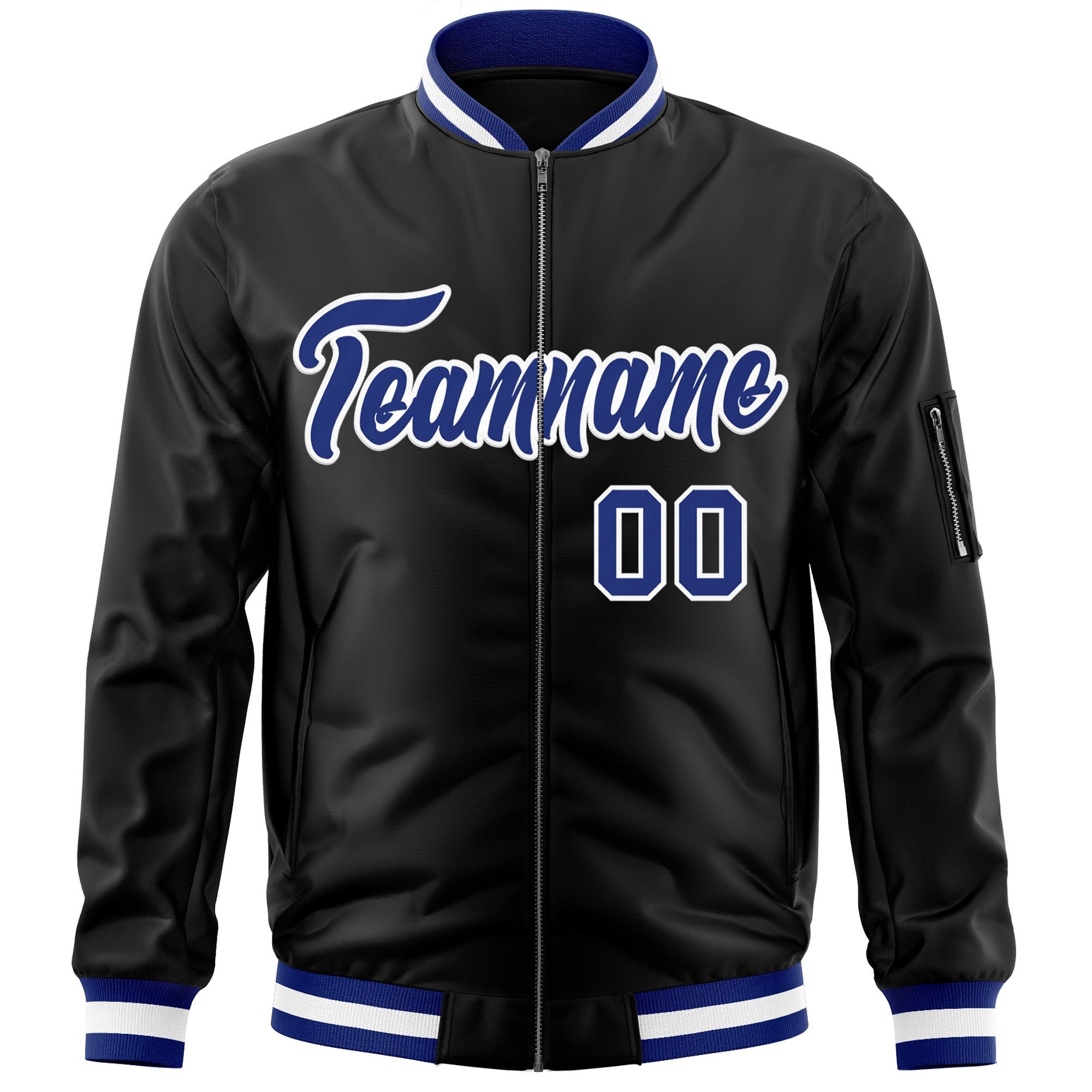 Custom Black Royal-White Varsity Full-Zip Letterman Bomber Jacket