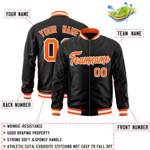 Custom Black Orange-White Varsity Full-Zip Letterman Bomber Jacket