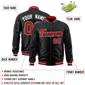 Custom Black Red-White Varsity Full-Zip Letterman Bomber Jacket