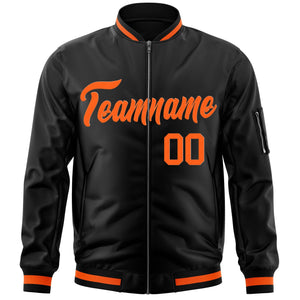 Custom Black Orange Varsity Full-Zip Letterman Bomber Jacket