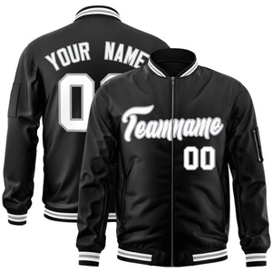 Custom Black White-Gray Varsity Full-Zip Letterman Bomber Jacket