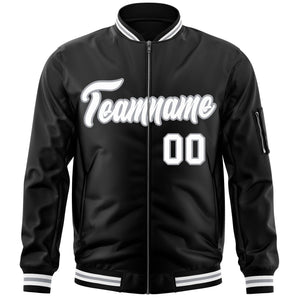 Custom Black White-Gray Varsity Full-Zip Letterman Bomber Jacket