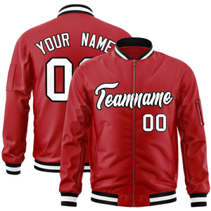 Custom Red White-Black Varsity Full-Zip Letterman Bomber Jacket