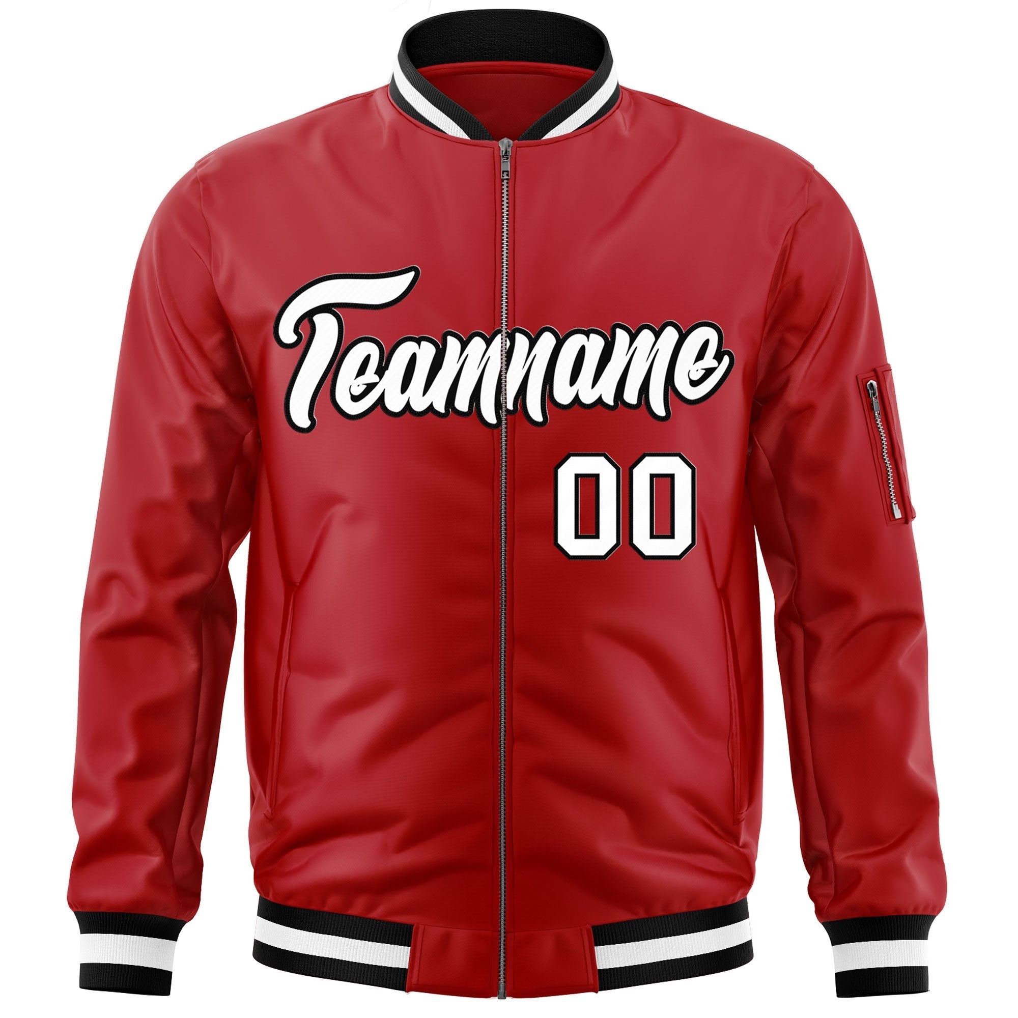 Custom Red White-Black Varsity Full-Zip Letterman Bomber Jacket