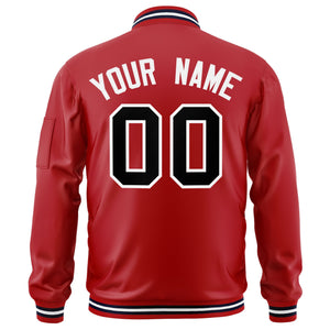 Custom Red Black-White Varsity Full-Zip Letterman Bomber Jacket