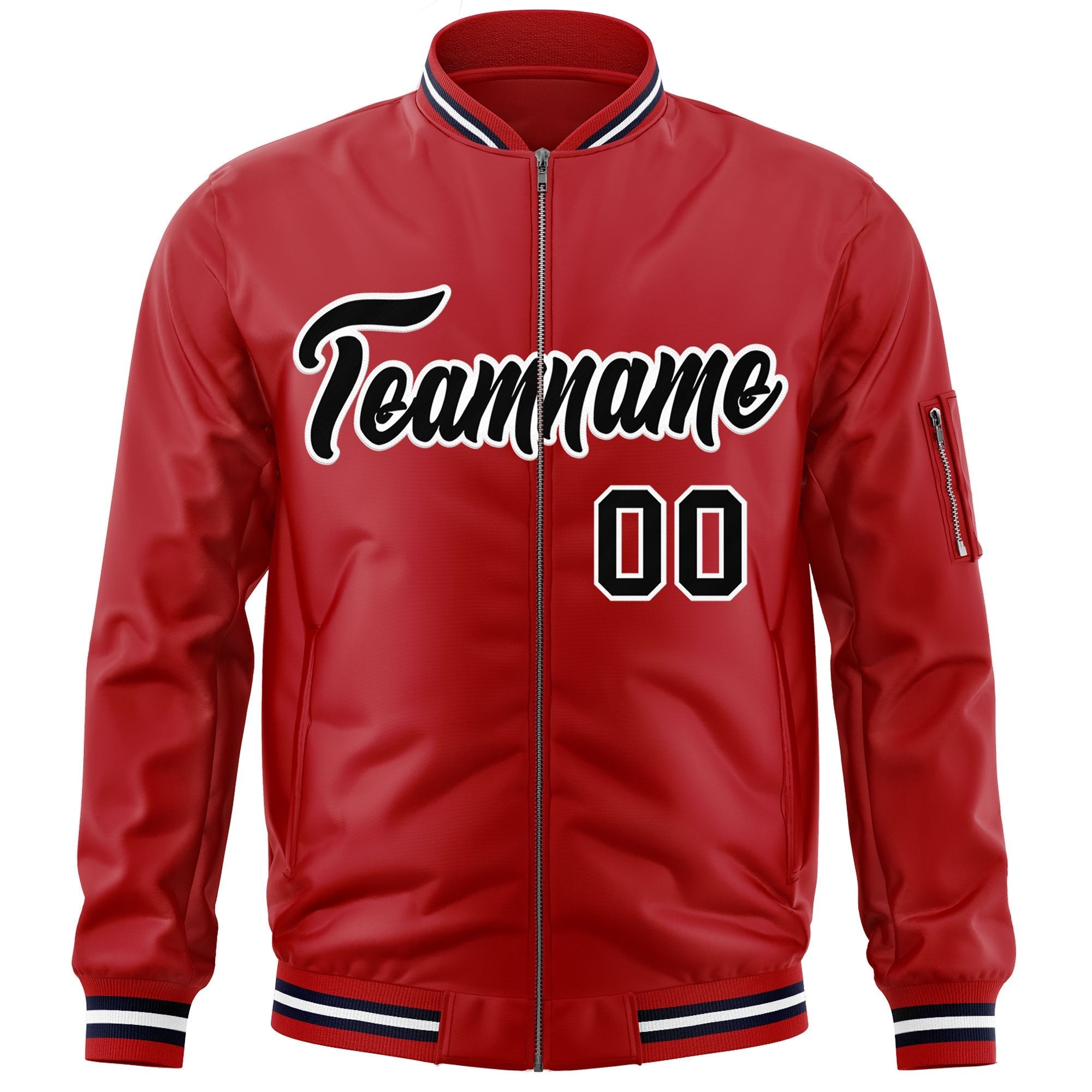 Custom Red Black-White Varsity Full-Zip Letterman Bomber Jacket