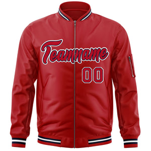 Custom Red Navy-White Varsity Full-Zip Letterman Bomber Jacket