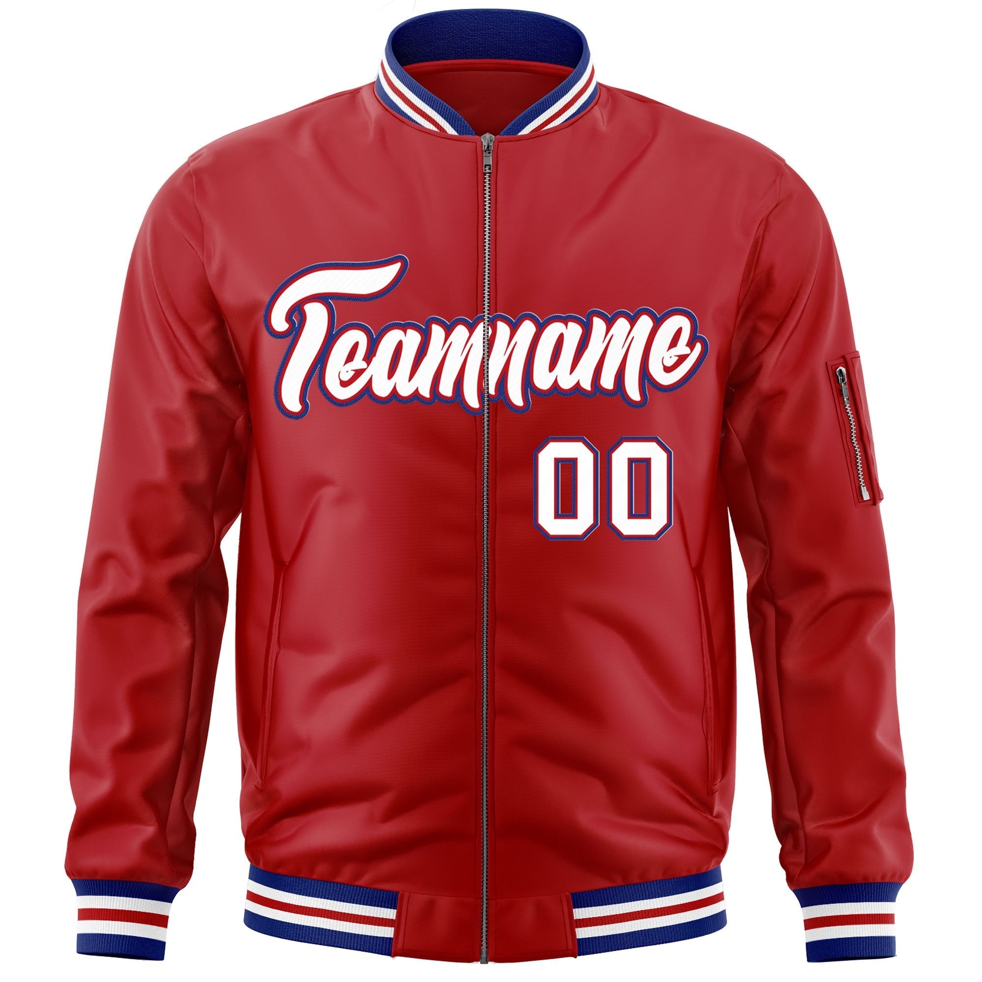 Custom Red White-Royal Varsity Full-Zip Letterman Bomber Jacket