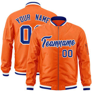 Custom Orange Royal-White Varsity Full-Zip Letterman Bomber Jacket