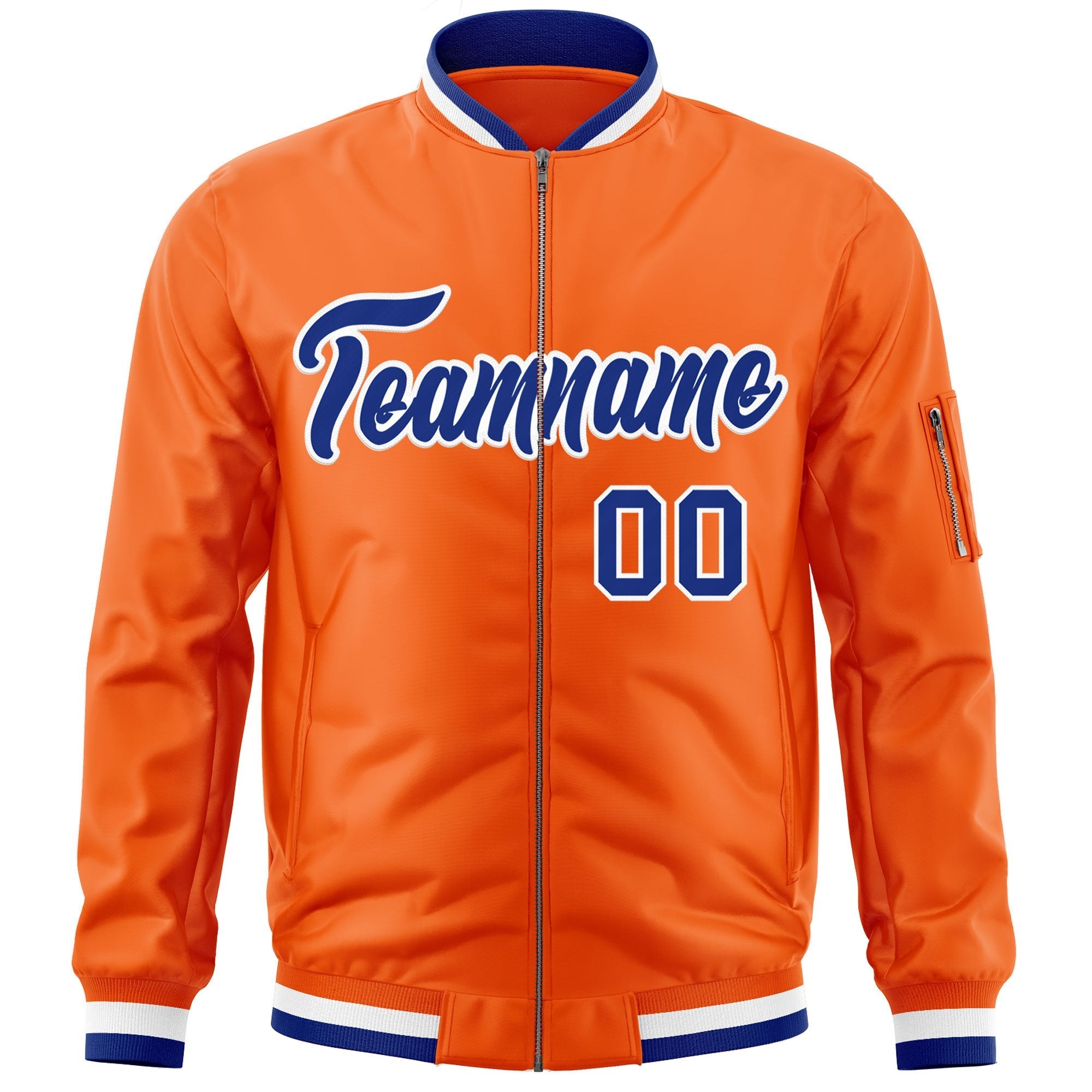 Custom Orange Royal-White Varsity Full-Zip Letterman Bomber Jacket