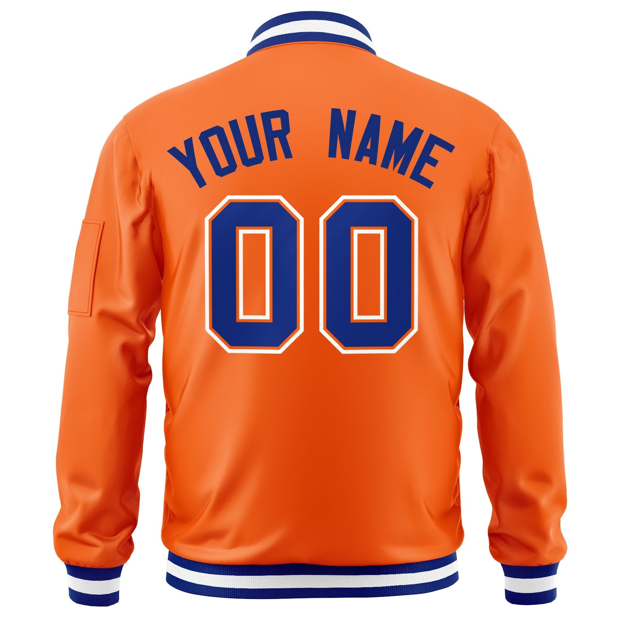 Custom Orange Royal-White Varsity Full-Zip Letterman Bomber Jacket