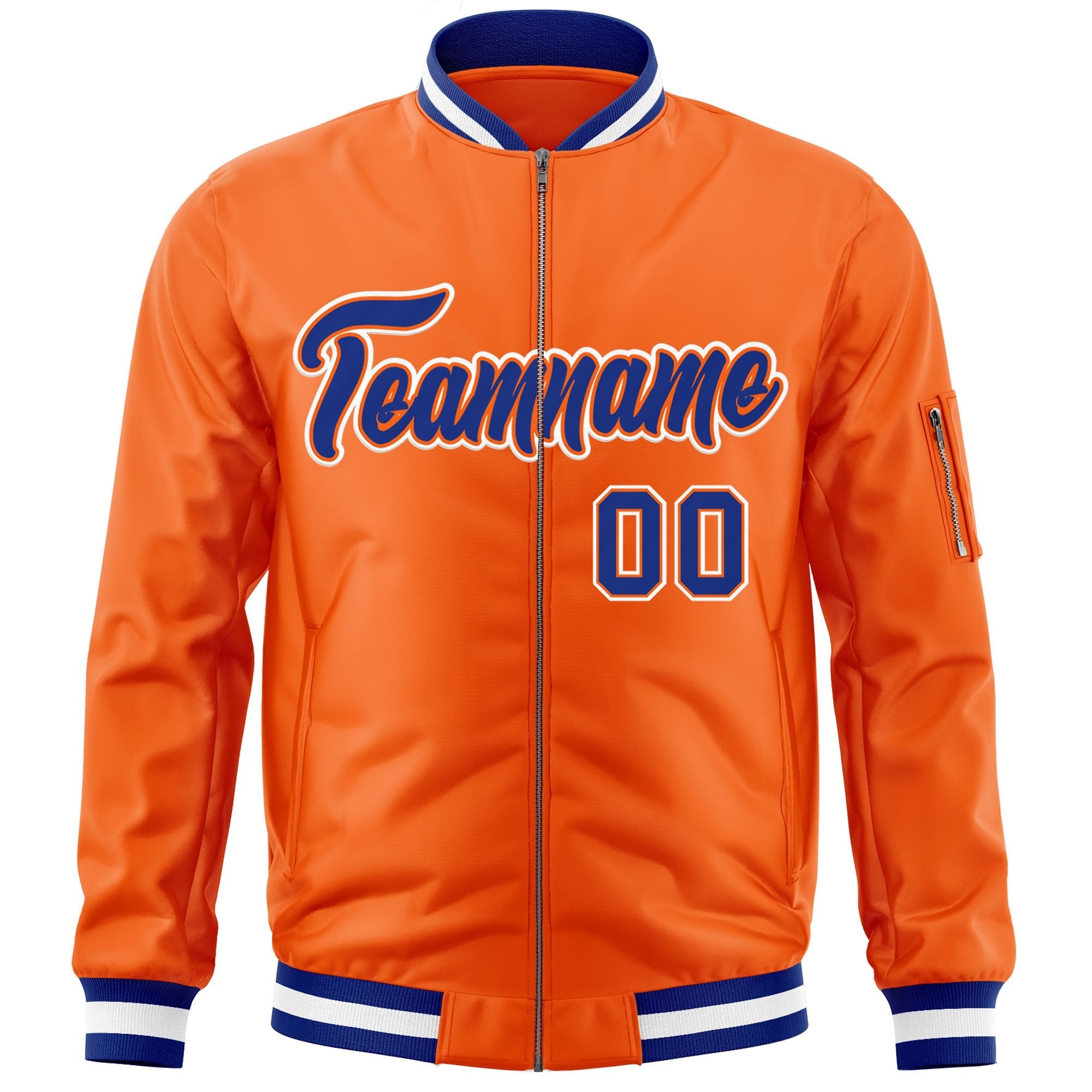 Custom Orange Royal-White Varsity Full-Zip Letterman Bomber Jacket