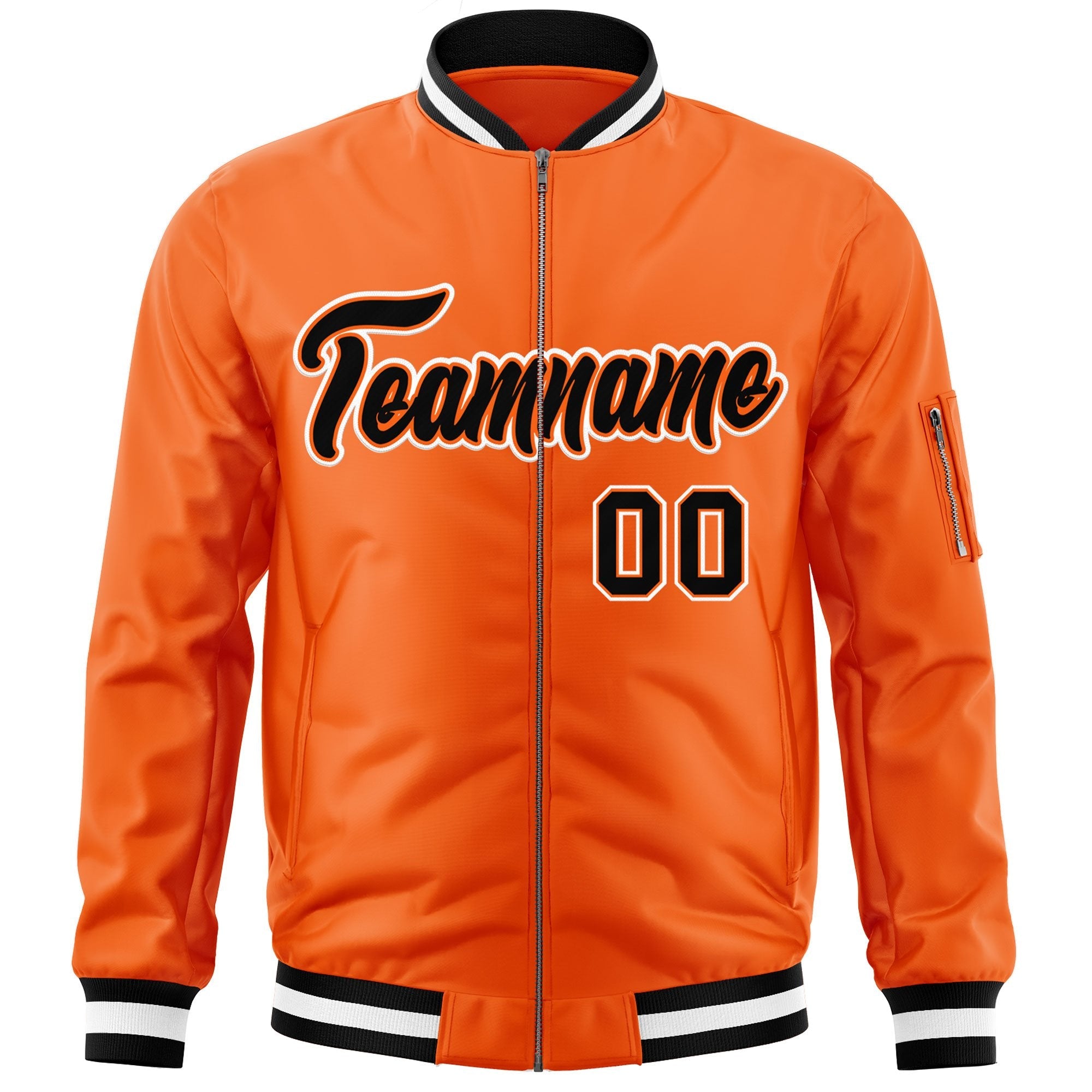 Custom Orange Black-White Varsity Full-Zip Letterman Bomber Jacket