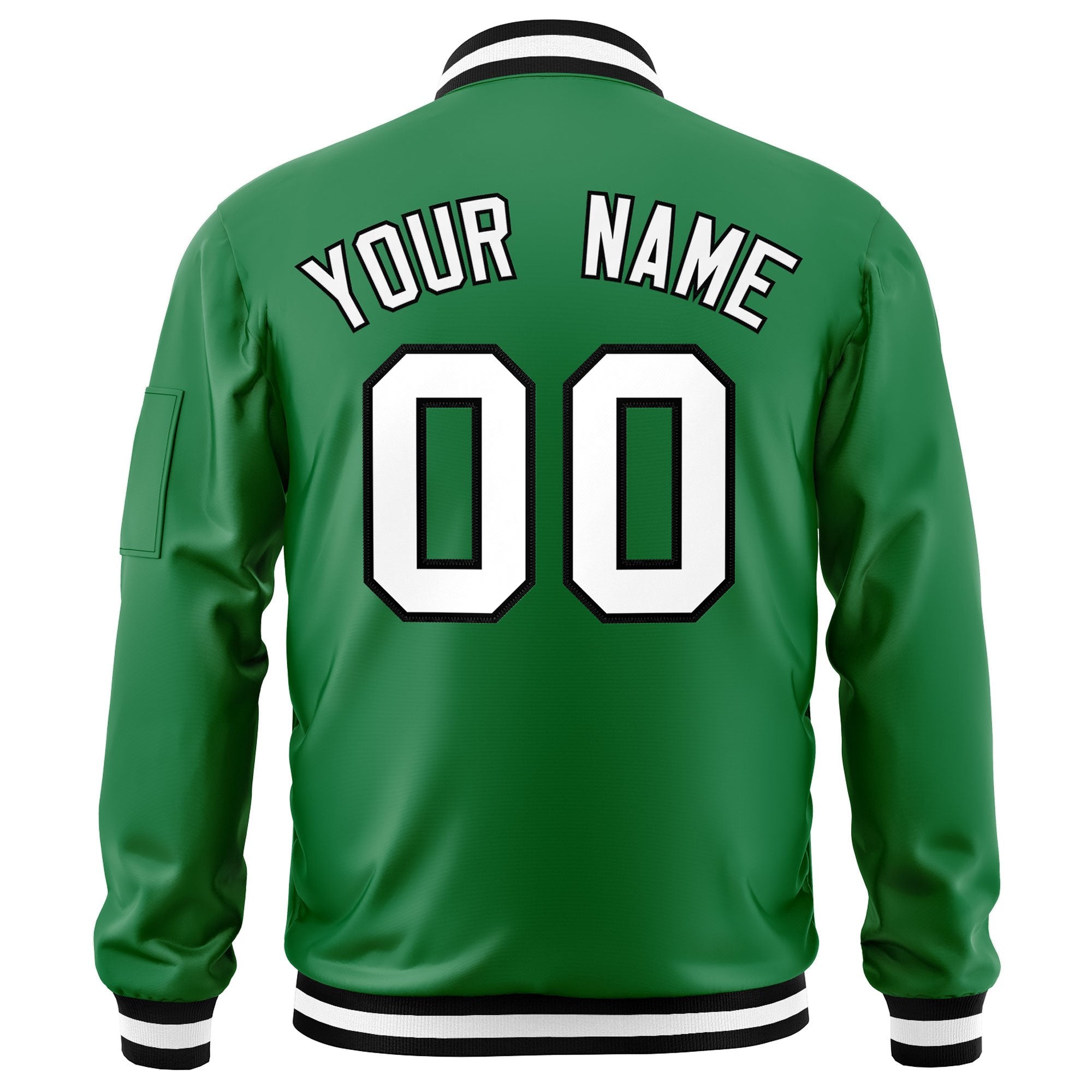 Custom Kelly Green White-Black Varsity Full-Zip Letterman Bomber Jacket