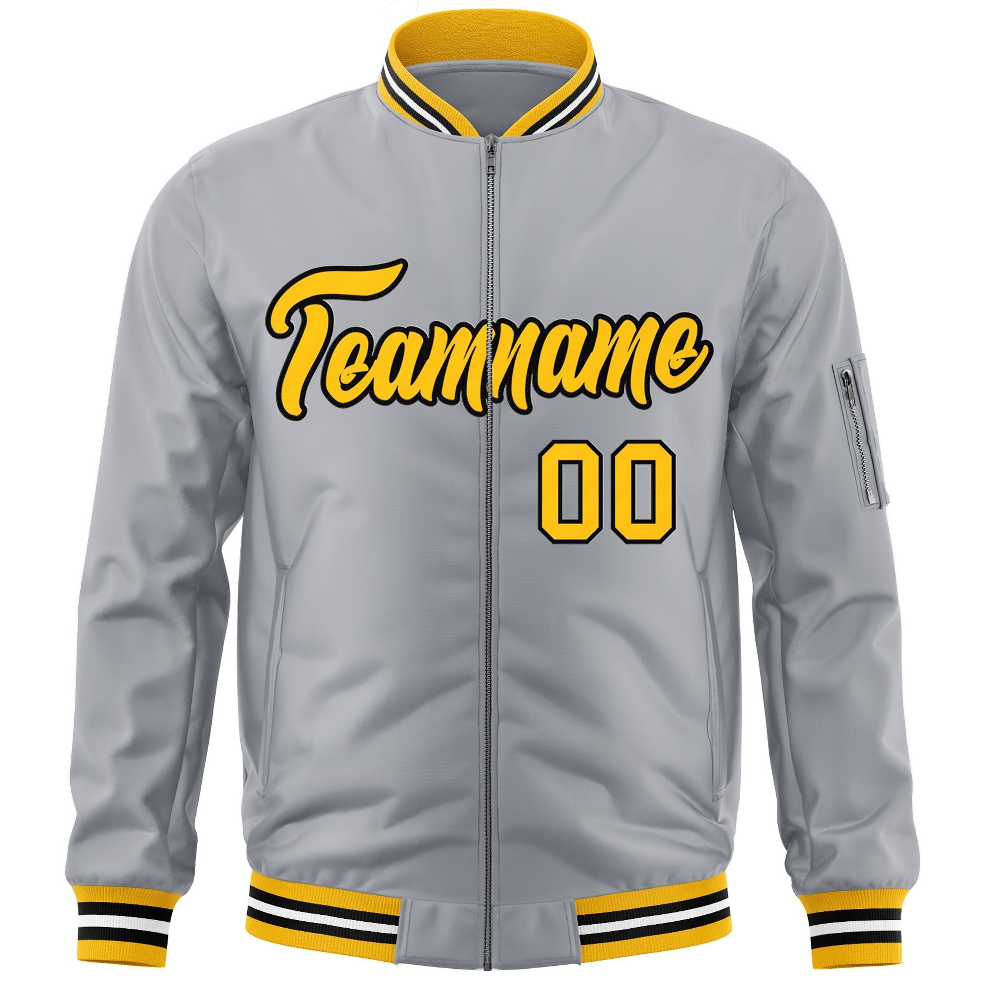 Custom Gray Gold-Black Varsity Full-Zip Letterman Bomber Jacket