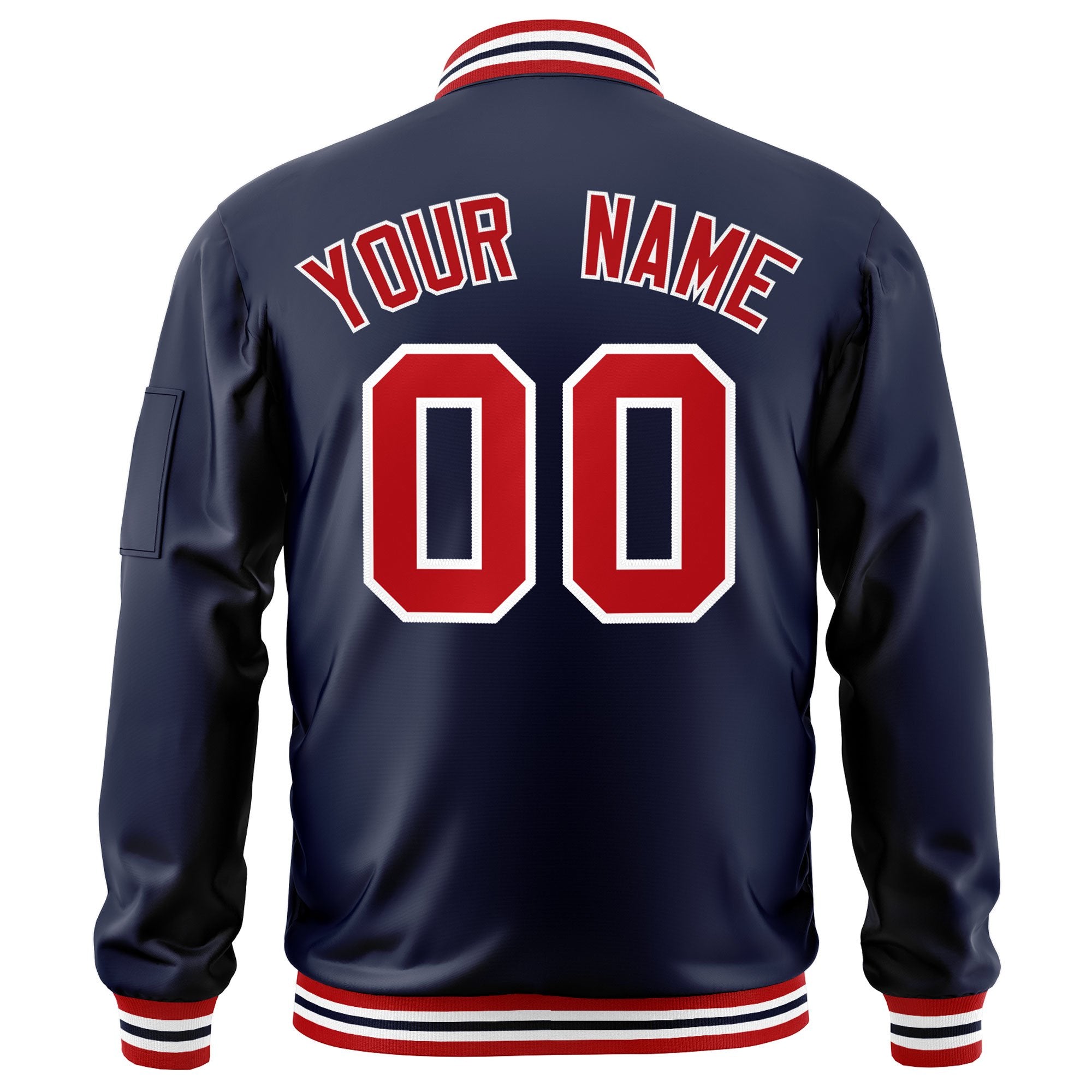 Custom Navy Red-White Varsity Full-Zip Letterman Bomber Jacket