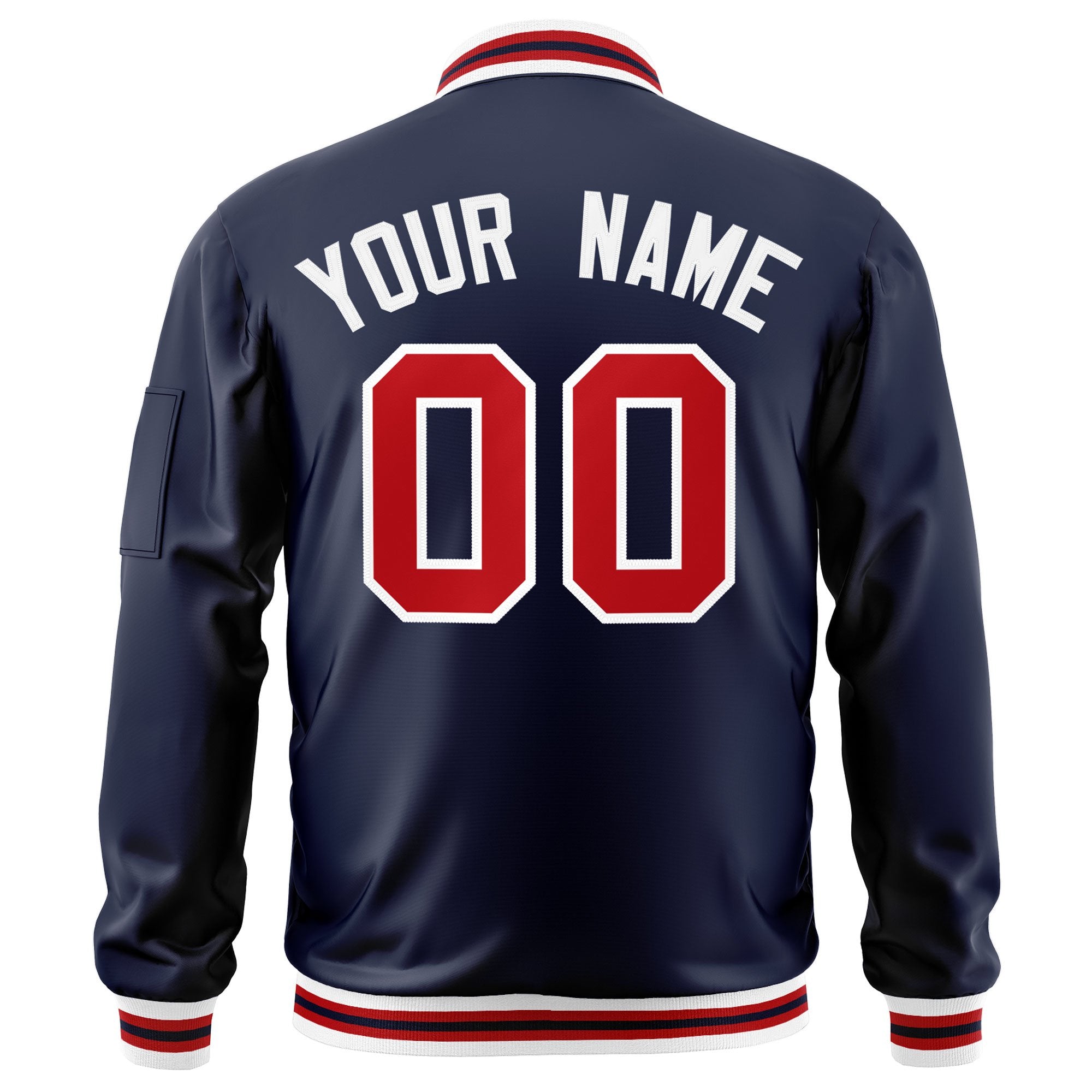 Custom Navy Red-White Varsity Full-Zip Letterman Bomber Jacket