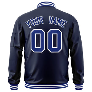 Custom Navy Royal-White Varsity Full-Zip Letterman Bomber Jacket