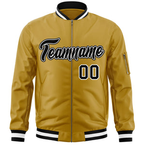 Custom Old Gold Black-White Varsity Full-Zip Letterman Bomber Jacket