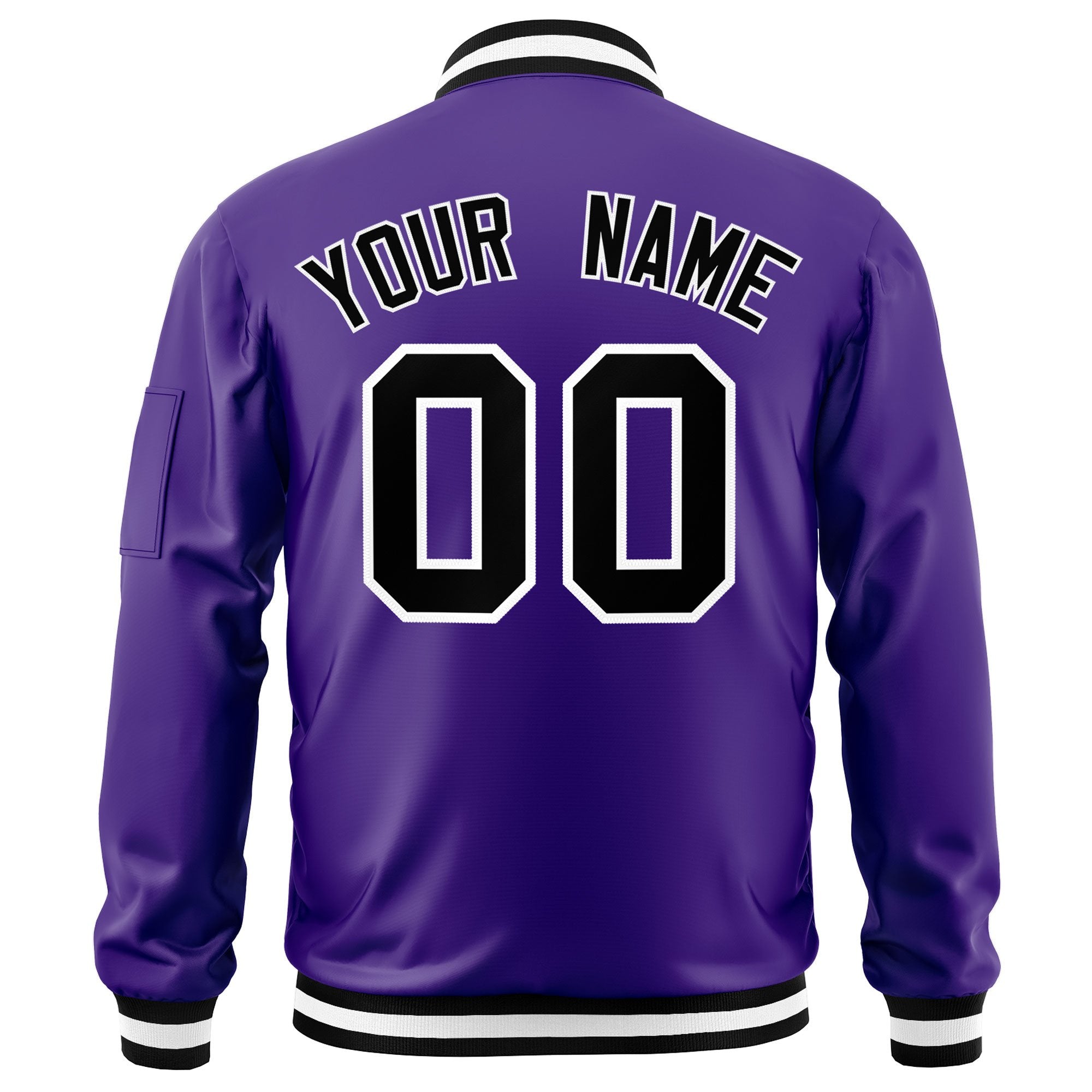 Custom Purple Black-White Varsity Full-Zip Letterman Bomber Jacket