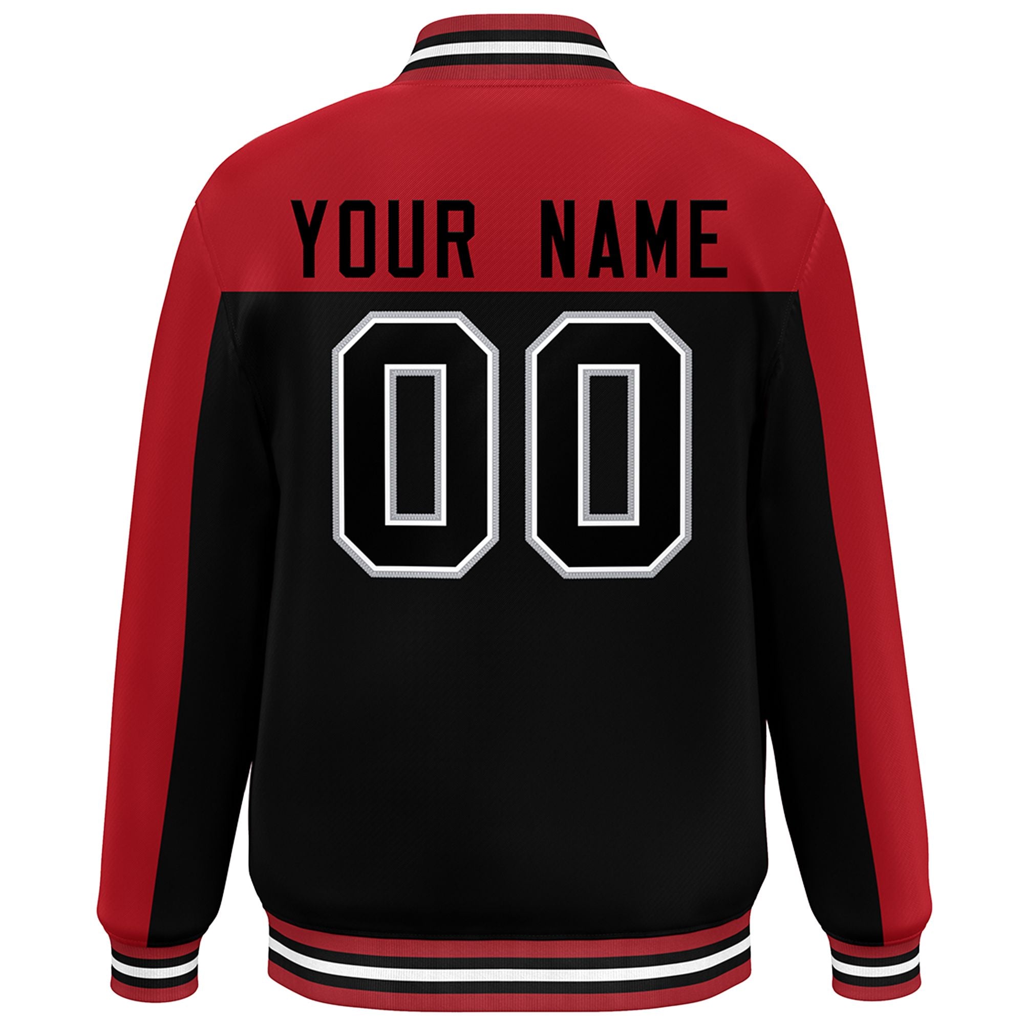 Custom Red Black Color Block Varsity Full-Snap Bomber Jacket