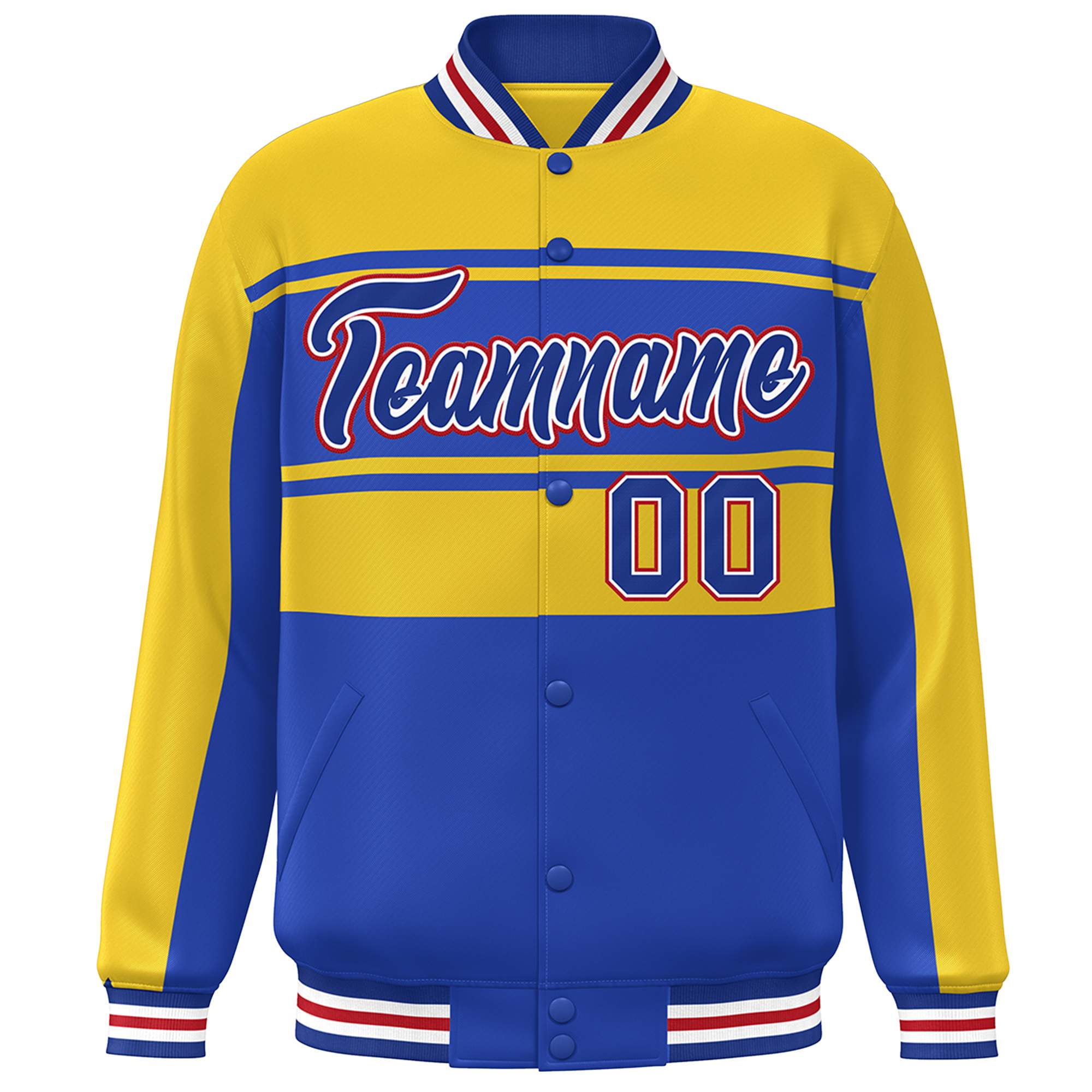 Blouson Bomber Varsity Full-Snap Custom Gold Royal Color Block