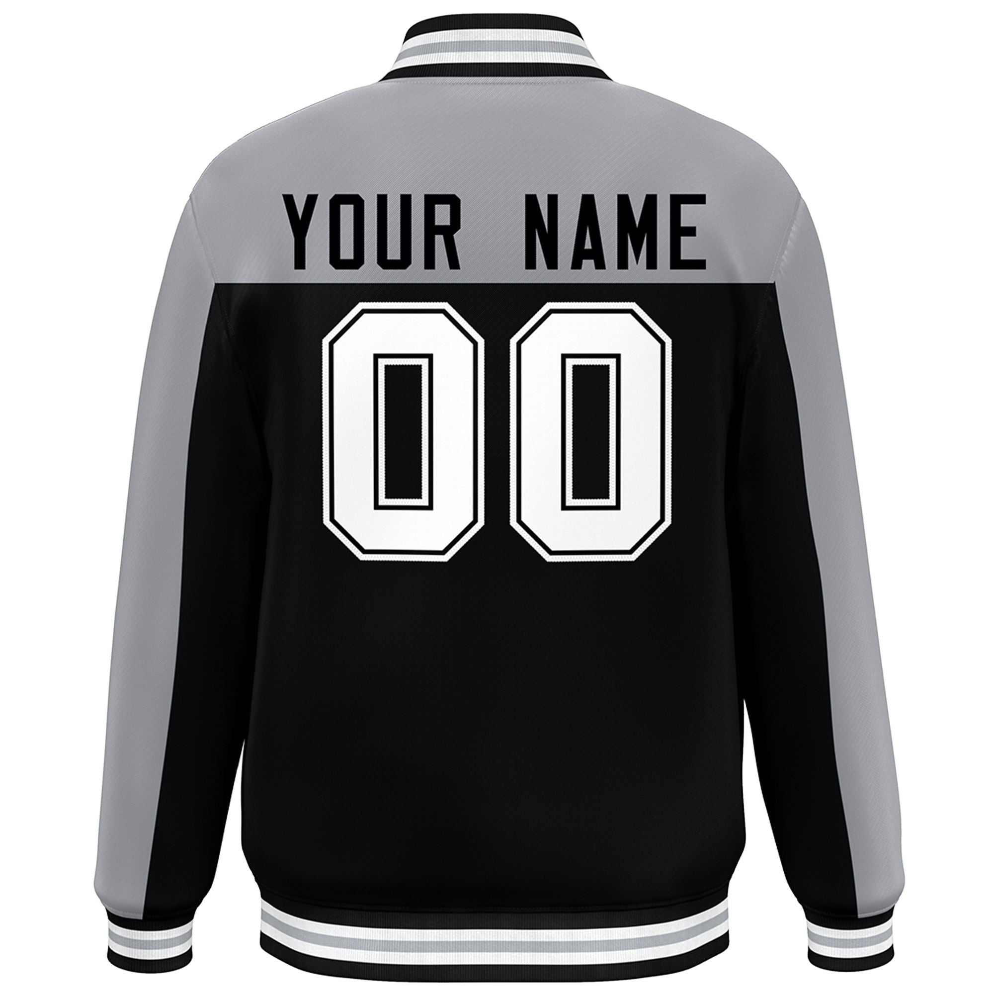 Custom Gray Black Color Block Varsity Full-Snap Bomber Jacket