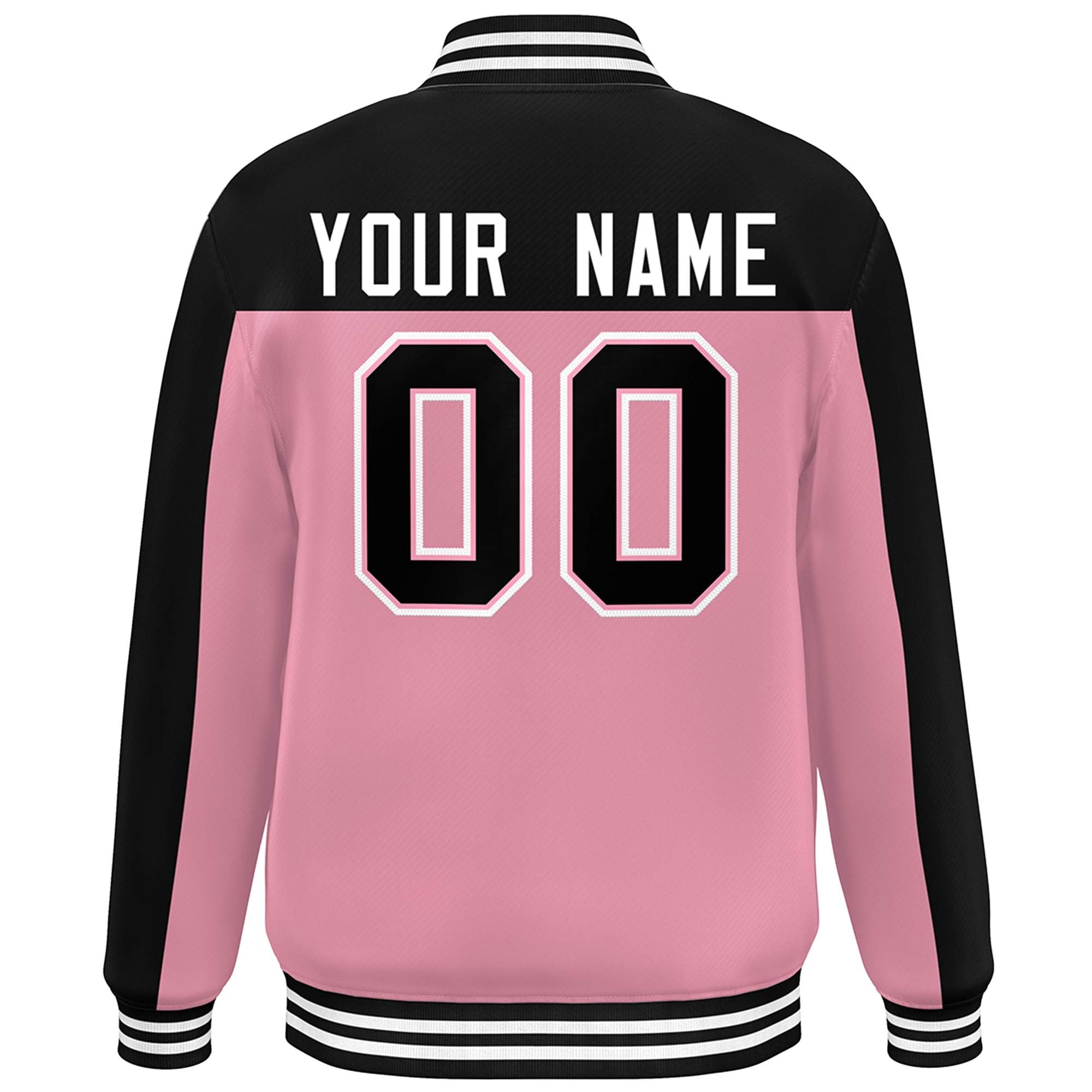 Custom Pink Black Color Block Varsity Full-Snap Bomber Jacket