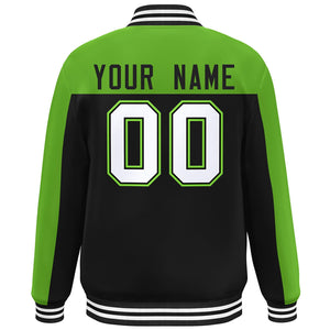 Veste Bomber Varsity Full-Snap Custom Vert Noir-Blanc Color Block