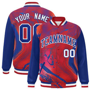 Custom Royal Red-White Tie Dye Ink Paint Varsity Graffiti Pattern Letterman Jacket