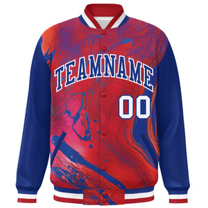 Custom Royal Red-White Tie Dye Ink Paint Varsity Graffiti Pattern Letterman Jacket