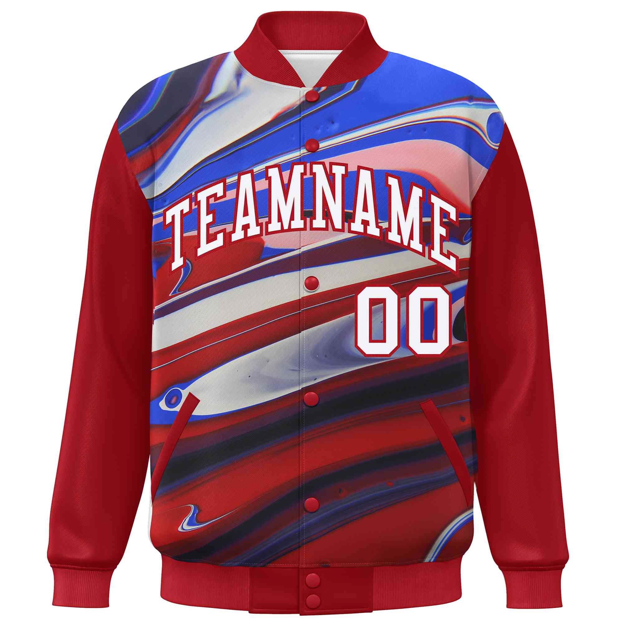 Custom Red White Tie Dye Ink Paint Varsity Graffiti Pattern Letterman Jacket